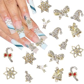 16Pcs Christmas Nail Art Charms Mix Alloy Snowflake Nail Charms Cute Xmas Tree Bell Luxury Diamond Design Gold Charms Nail Rhinestones Christmas Nail Gems and Jewelry for Women Winter Nail Decoration