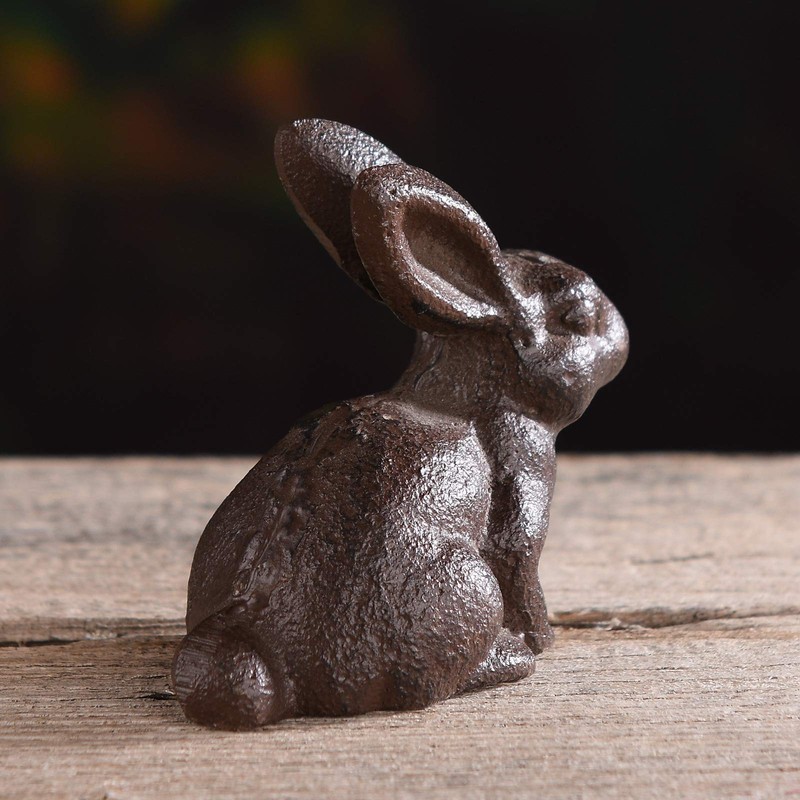 BRASSTAR Cast Iron Rabbit Statue 3.1”Garden Home Office Desk Decor