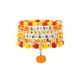 Aigrnc Thanksgiving Fall Beaded Bracelets For Women Thanksgiving Stackable Gold Beaded Bracelets Set Pumpkin Braeclet Autumn Jewelry Thanksgiving Gift