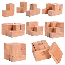 Cooplay Soma Cube Puzzle, 7pcs Wooden Assembly & Disentanglement Puzzle Snake Cube, 3D IQ Logical Brain Teaser Games, Fidget Stress Toys Gift for Adults