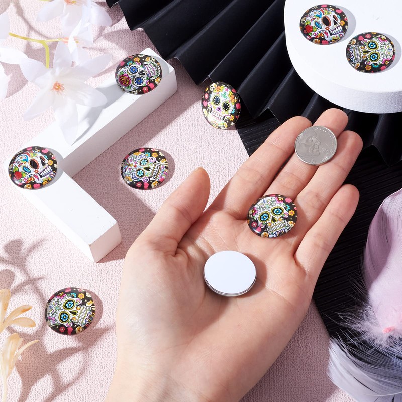 Craftdady 10pcs 25mm Assorted Skull Patterns Glass Cabochons Flatback Half