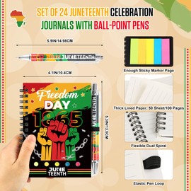 Piuaeue 48 Pcs/24 Set Juneteenth Party Favors Gift Happy Juneteenth Spiral Notebooks Journal with Sticky Note Notepad Ballpoint Pen for 1865 Black American Independence Party Favor Gifts