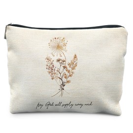 Likjad Boho Floral Christian Makeup Bag, Christian Gifts for Women Cosmetic Bags, Philippians 4:19 Bible Verse Makeup Pouch, My God Will Supply Every Need Zipper Pouch