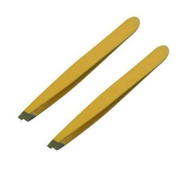 Professional Stainless Steel Eyebrow Tweezers – Precision Tweezer for Ingrown Facial Hairs – 2 Pcs Pack by DMX INTL (Yellow)