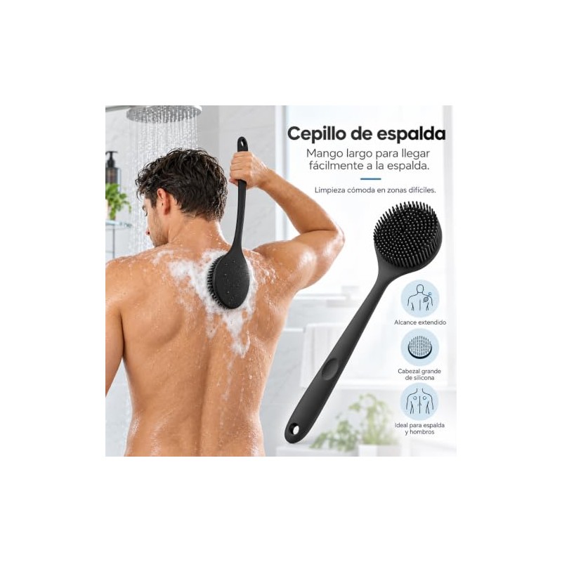 Cepillos de Silicona para Baño, Set de 4 para Espalda,