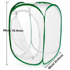 Large Monarch Butterfly Cage, Collapsible Caterpillar Habitat with 5 Mesh Panels for Airflow Pop Up Butterfly Kit, 60 x 60 x 90CM