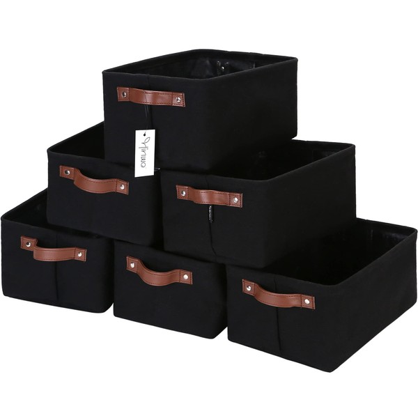 Hinwo 6-Pack Small Canvas Fabric Storage Baskets Set with Handles,