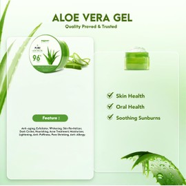 BRANDMART Organic Aloe Vera Gel for Face, Body Skin, Hair & Sunburn Relief, 96% Pure Aloe Vera Gel for Soothing, Hydration, Calming Moisturizer for After Sun Skin Care (300 ml)