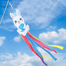 NOVWANG Easter Windsock, 40 Inch 3D Rabbit Bunny Easter Windsock Spring Windsocks for Yard Garden Patio Balcony Easter Outdoor Hanging Decorations