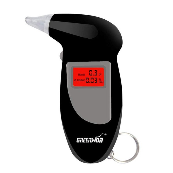 GREENWON Breathalyzer Keychain Digital Alcohol Tester Detector Breath Analyzer Audible Alert Portable with LCD Display and Replacement Mouthpiece Personal Use G/Black