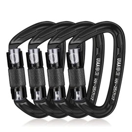 BEIFENG 25KN Auto Locking Carabiner - UIAA Certified Heavy Duty Climbing Carabiners for Rock Climbing, Camping, Rappelling, Hunting, Rescue Equipment - Professional Carabiner Clips (Black)