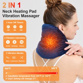 CAMECO 2-in-1 Cordless Neck Heating Pad & Massager for Pain Relief, 104℉-140℉ 5000mAh Battery Operated Heated Neck Massage Wrap for Women Men, Portable Cevical Heat Pad for Home Office Travel