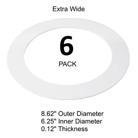 6 Pack Gloss White Goof Trim Ring for 8" Inch Recessed Can Lighting Down Light, Outer Diameter 8.6 Inches, Inner Diameter 6.2 Inches