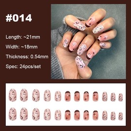 【NEW ARRIVALS!】 Press on Nails French Tip Bling Coffin Short Almond Fake Nails with Designs Glue on Nails Long Glossy Gradient Medium False Nails Reusable Full Cover Thick Nail Acrylic Stick on Nails for Women Girls 24 Pcs:_014