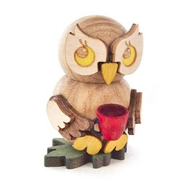 Kuhnert Owl Child with Cup Decorative Figure Original Ore Mountains Handmade Wooden Figure Owl in Modern Design Collectible Figure Owl Decoration Figure Mini Owl Decorative Owl