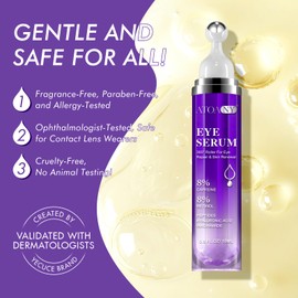 Eye Serum with 8% Caffeine & 8% Retinol Hyaluronic Acid Niacinamide for Anti Aging, Puffy Eye Bags Fine Lines Dark Circles Wrinkles, Under Eye Cream with 360° Eye Roller Massage Ball 15ML