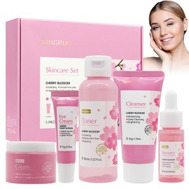 MINGRUO Sakura 5-Piece Gift Set Skin Care Set for Women, Skin Care Sets, Gentle Skin Cleansing, Face Care Tool, Cherry Blossom Extract (5 Set)