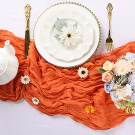 RestfulGlow 6 Pack Orange Cheesecloth Table Runner 10FT Boho Cheese Cloths Gauze Fabric Table Runners 120 Inch Rustic Sheer for Fall Wedding Birthday Party Baby Shower Centerpiece Home Decorations