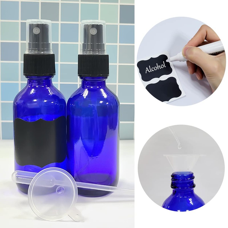LUFEVRM 2oz Blue Glass Spray Bottles,Empty Small Perfume Travel Refillable