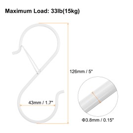 HARFINGTON 6pcs S Hooks 5 Inch S-Shaped Metal Hook Hanger with Safety Buckle for Hanging Plants Clothes Pots and Pans Kitchen Utensil Bags, White