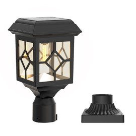 ONLSITY Solar Post Light SL0841-300 & 150 Lumens Two Brightness 3000K Warm White Filament LED Dusk to Dawn Fixture with 5.5 Inch Fitter Base for Outdoor Post Pole Mount Lamp, Waterproof, Black 1PK