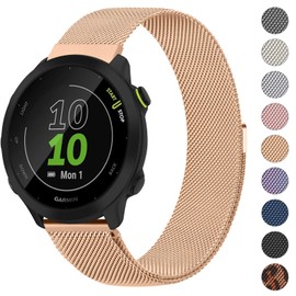 Garmin Forerunner 55/245/645 Strap Replacement - 20mm Metal Strap for Garmin Vivoactive 3 Music/Venu/Vivomove 3/Forerunner 55/245/645 Music (Rose Gold)