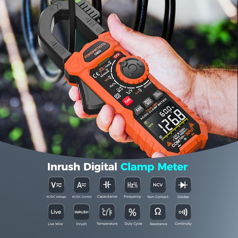 Clamp Meter POROMETISTO Digital Inrush Clamp Multimeter 1000A TRMS 6000
