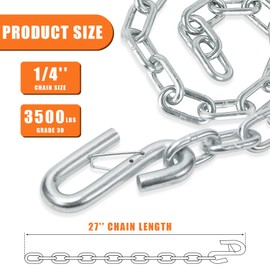 AYMMIC 1/4'' x 27''Steel Boat Trailer Safety Chain, G30 Binder Chain with 1 Latches S Hook,3,500 Lbs Workload,Boat Trailer Accessories,for RV, Trailer, Truck,and Boat Towing