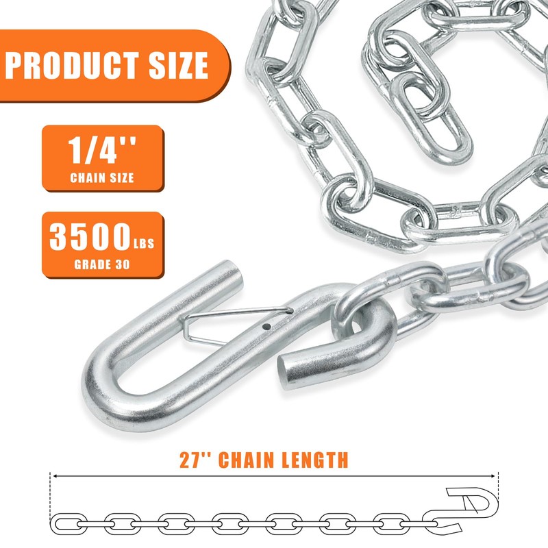 AYMMIC 1/4'' x 27''Steel Boat Trailer Safety Chain, G30 Binder