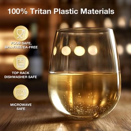 Unbreakable Tritan Wine Glasses Set of 6, 18 oz Stemless Wine Glass, BPA Free Plastic Tumblers, Reusable Drinking Glassware, Perfect for Indoor & Outdoor, Poolside, Party, Camping