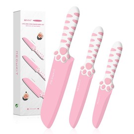 Meowkit 3-piece knife set, Kitchen Knife Set for Cooking, Pink Block Kitchen Knives