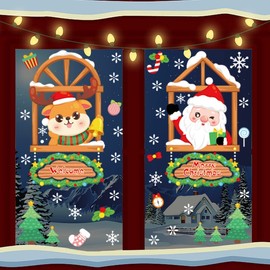 10L0L Christmas Window Stickers Funny Window Decorations Window Clings Snowflake Xmas Window Stickers Double Sides Christmas Window Decals Reusable Window Christmas Stickers for Glass Decorations