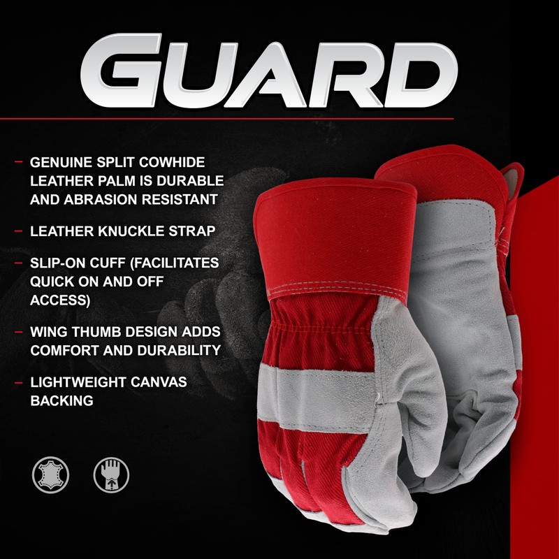 Boss Men's Guard Split Cowhide Leather Palm Work Gloves, Safety