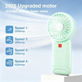 Verminget Portable Handheld Fan, 2025 Upgrade Mini Fan with Mirror, USB Rechargeable Desk Fan, 4 Speed Adjustable Battery Powered, Portable for Girl Kids Women Men