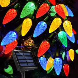 C6 Solar Christmas Lights Outdoor, 39Ft 100 Counts Multicolored C6 LED Christmas Lights Outdoor Waterproof Solar Xmas Fairy Lights for Christmas Decoration, Holiday, Garden, Patio, Garland Decor