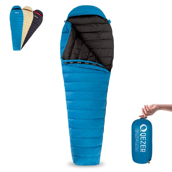 QEZER Down Sleeping Bag, Only 620 g, Ultralight Sleeping Bag,