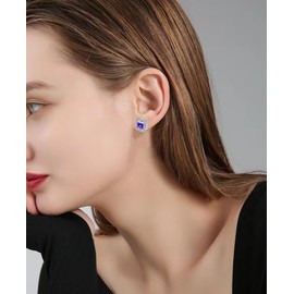 VONSSY Hypoallergenic Gemstone Stud Earrings, Brilliant Cubic Zirconia Crystal Earrings, 925 Silver Posts Nickel Free, Created Diamond Square Earrings Jewelry Gift for Women Wife Mother Daughter,