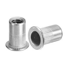 sourcing map 1/4-20 Rivet Nuts, 30pcs 304 Stainless Steel Knurled Flat Head Threaded Insert Nuts for Metal, Plastic