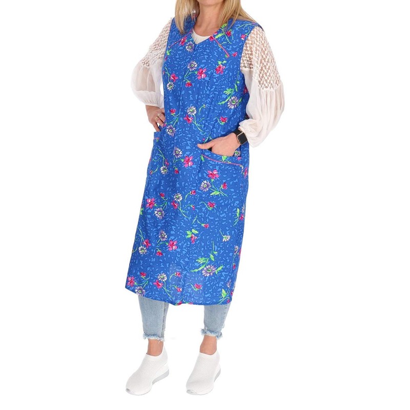 Zip Gown Zip House Dress Cotton Apron Cooking Apron, blue