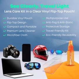 OPTIPAK Vinyl Flip-Top Pouch Eyeglass Lens Cleaner Spray Kit with (4) 1oz Glasses Cleaner Bottle + (4) Microfiber Cloth for Eyeglasses, Sunglasses, Screens and Camera Cleaning Kit (Assorted Colors)