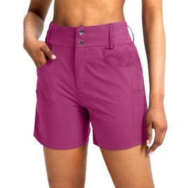 Viodia - Pantalones cortos de golf para mujer, de 5 pulgadas, con bolsillos, cintura alta, elásticos, para verano, estilo casual, Rosado, XXL