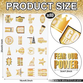Landhoow 240 Pcs Team Spirit Tattoos Temporary Glitter Go Team Tattoos Football Temporary Stickers Party Costume Accessory for School Spirit Supplies (Golden)