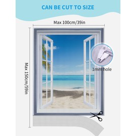 Homealexa Adjustable Window Screen, Max 39"x 59" Thick Self-Adhesive Mosquito Mesh with Reinforced Edge, DIY Temporary Nylon Window Screens Replacement