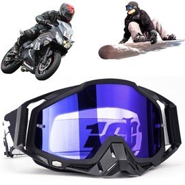 Motocross Goggles Windproof Dustproof Motocross Goggles Ski Goggles Dirt Bike Cross Goggles Anti Fog UV Ski Goggles Off Road Racing Driving Glasses for Cycling Cross Country Racing ATV UTV (Black/Blue
