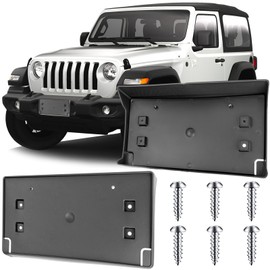 Jogscay License Plate Bracket Accessories for Jeep Wrangler JL JLU 2018-2024, Gladiator JT 2020-2024, Front Bumper License Plate Holder Replacement Frame Black Mount, Fit Plastic Bumper