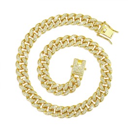 Gold Cuban Link Chain for Men - Diamond Iced Out Necklace - Chaine Homme Gifts for Boys Girls Encouragement Christmas Birthday Commencement Graduation Marriage Gifts