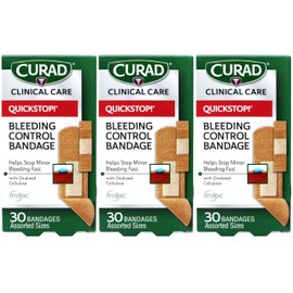 Curad Quickstop Instant Clotting Technology Flex-Fabric Bandages, Assorted Size, 30 Count, 3 Pack, 90 Count