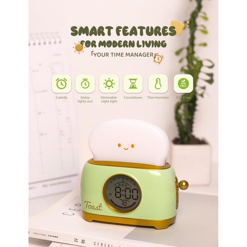 WANIDEA Toast Night Lamp Lights, Cute Toaster Digital Alarm Clock,