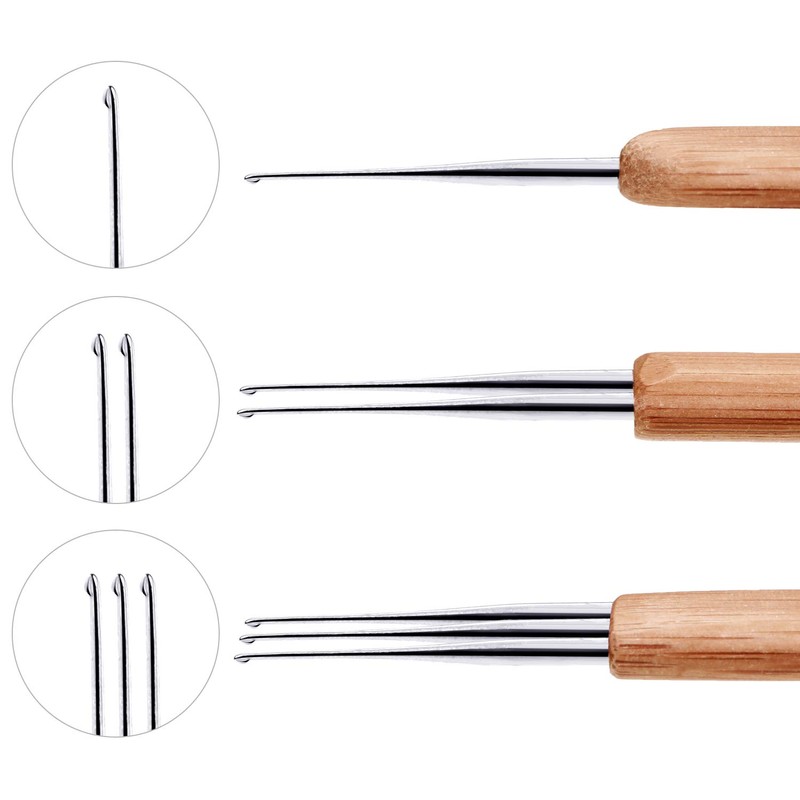 Zonon 3 Pieces 0.75 mm Dreadlock Crochet Hook Bamboo Needle