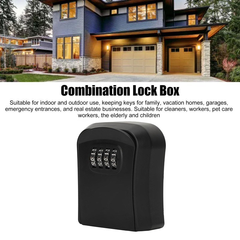 LiebeWH Outdoor Lock Box for House Keys, 4-Digit Combination, Black,